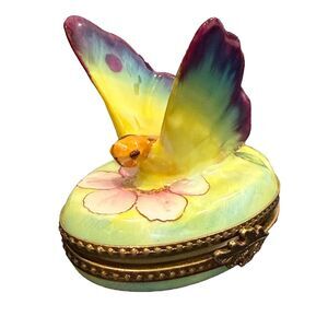 Vintage Limoges Porcelain Trinket Box Butterfly Motif Colorful Nature Design